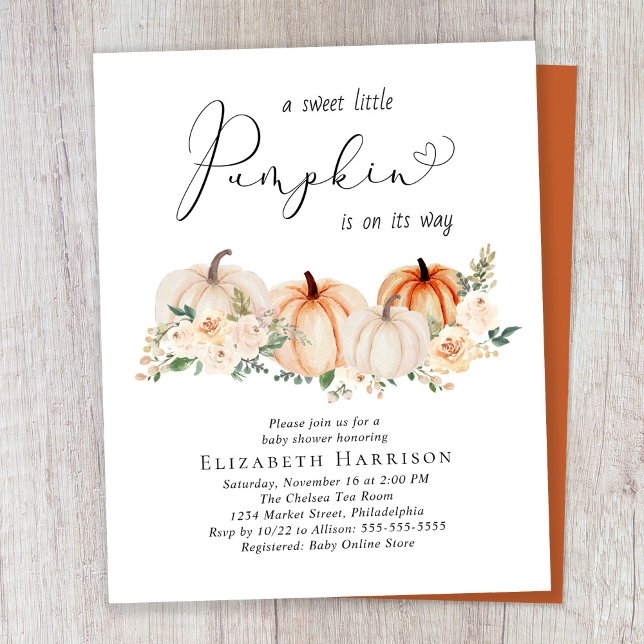 Lámina Invitación a Baby Shower con flor de calabaza de p (Subido por el creador)
