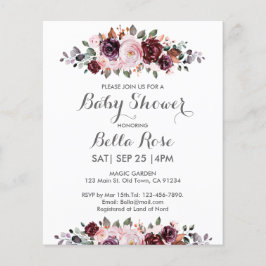 Lámina Invitación a Baby Shower con floral acuarela de pr