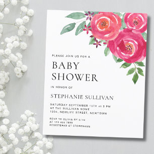 Lámina Invitación a Baby Shower con floral acuarela de pr