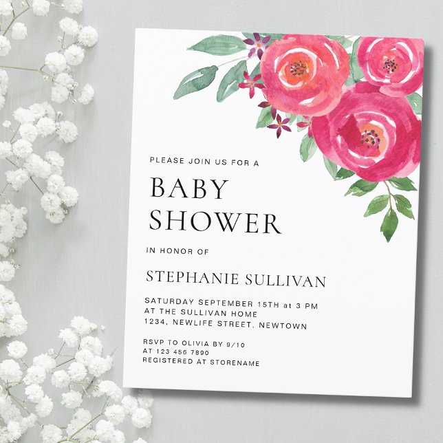 Lámina Invitación a Baby Shower con floral acuarela de pr (Subido por el creador)