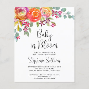 Lámina Invitación a Baby Shower con floral de otoño con a