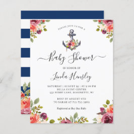 Lámina Invitación a Baby Shower con flores de ancla náuti