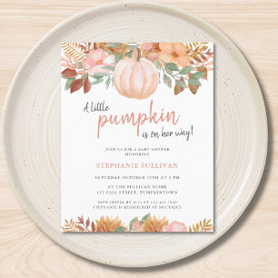 Lámina Invitación a Baby Shower con flores de calabaza de
