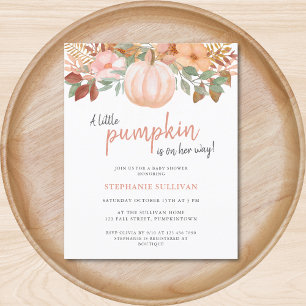 Lámina Invitación a Baby Shower con flores de calabaza de