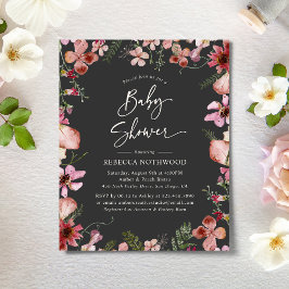 Lámina Invitación a Baby Shower con flores de color gris