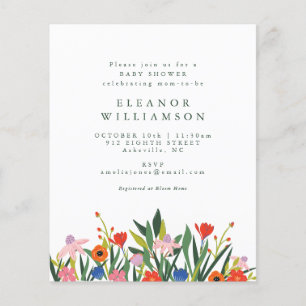 Lámina Invitación a Baby Shower con flores de jardín de c
