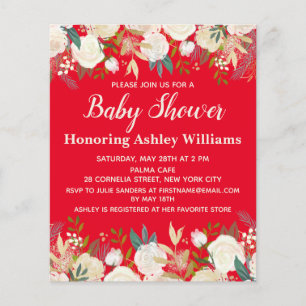 Lámina Invitación a Baby Shower con flores de verde rojo