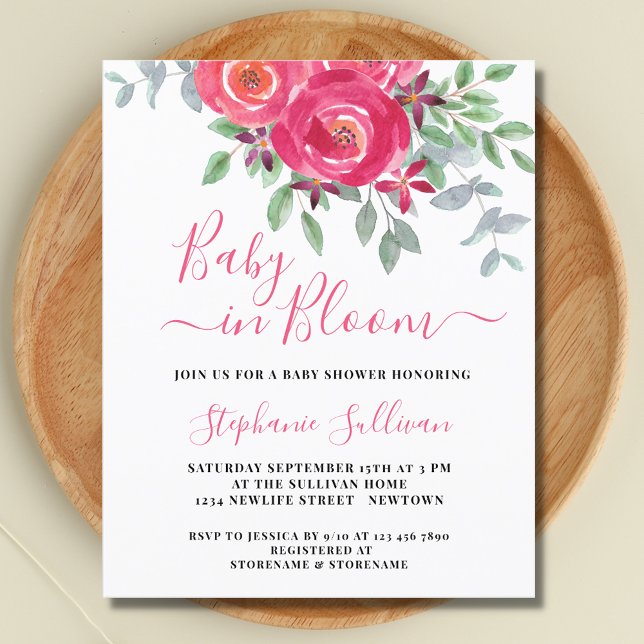 Lámina Invitación a Baby Shower con flores rosadas (Subido por el creador)