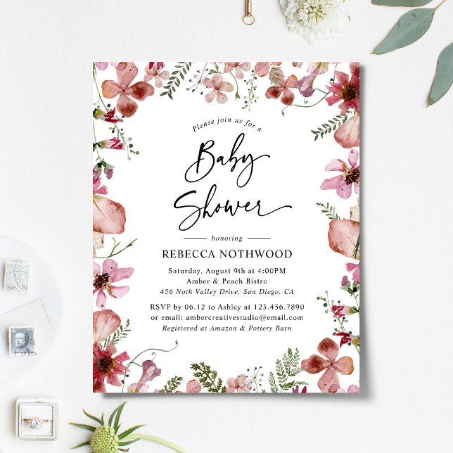 Lámina Invitación a Baby Shower con flores rosadas para P (Subido por el creador)