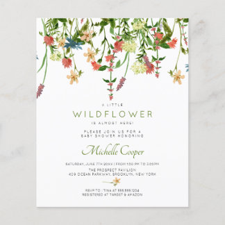 Lámina Invitación a Baby Shower con flores silvestres de 