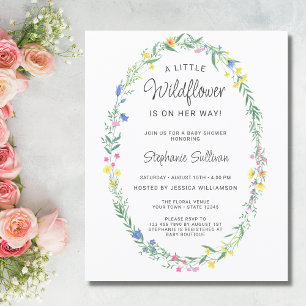 Lámina Invitación a Baby Shower con flores silvestres de