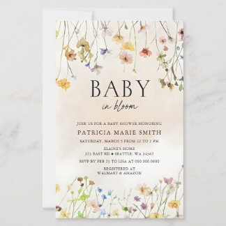 Lámina Invitación a Baby Shower con flores silvestres en 