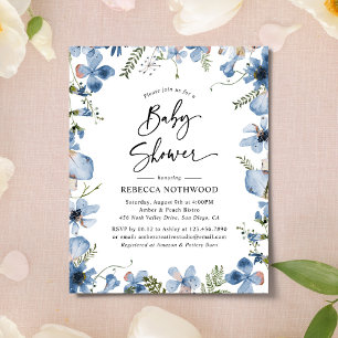 Lámina Invitación a Baby Shower con flores violetas azule