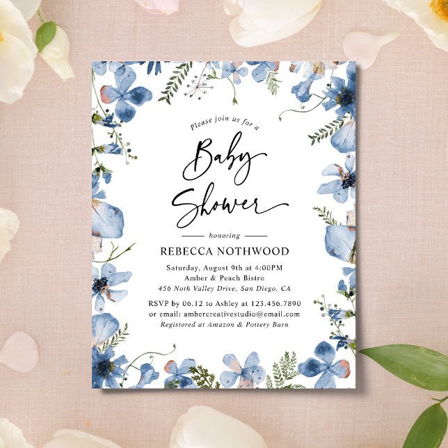 Lámina Invitación a Baby Shower con flores violetas azule (Subido por el creador)