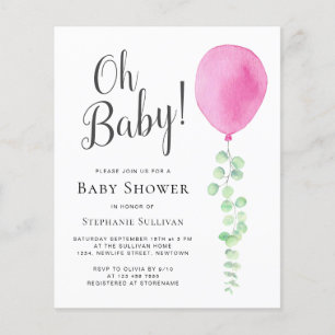 Lámina Invitación a Baby Shower con globo rosado predesti