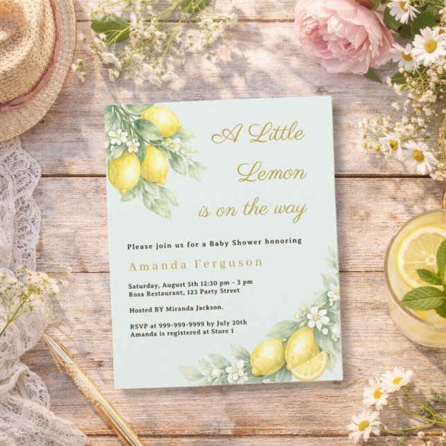 Lámina Invitación a baby shower con limón, cítricos, salv (Subido por el creador)