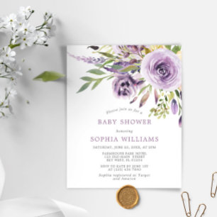 Lámina Invitación a Baby Shower con Rosa floral de presup