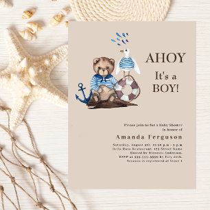 Lámina Invitación a Baby Shower de Ahoy boy teddy sailor
