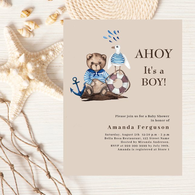 Lámina Invitación a Baby Shower de Ahoy boy teddy sailor  (Subido por el creador)