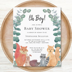Lámina Invitación a Baby Shower de animales forestales de