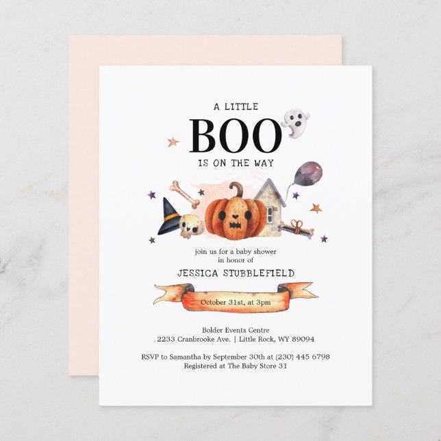 Lámina Invitación a Baby Shower de Boo de Halloween con p (Anverso / Reverso)