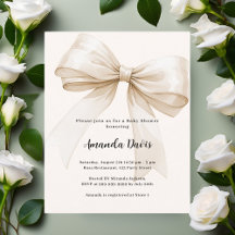 Invitación a Baby Shower de Bow beige neutral en c