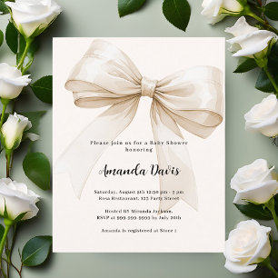 Lámina Invitación a Baby Shower de Bow beige neutral en c