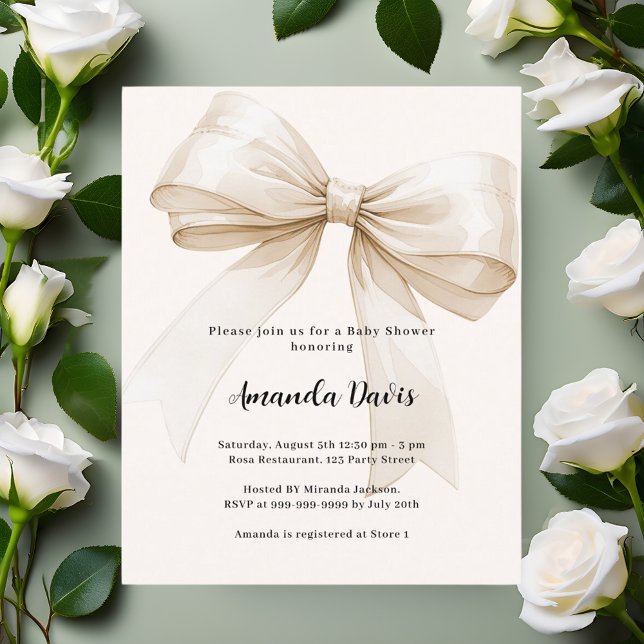 Lámina Invitación a Baby Shower de Bow beige neutral en c (Subido por el creador)