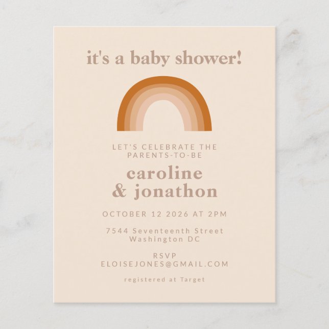 Lámina Invitación a Baby Shower de Budget 70's Rainbow Te (Anverso)