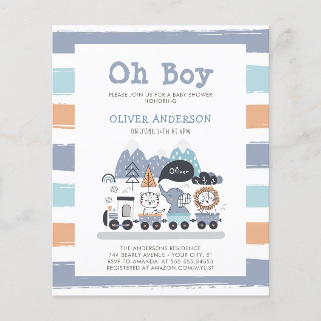 Lámina Invitación a Baby Shower de Budget Animals Train T (Anverso)