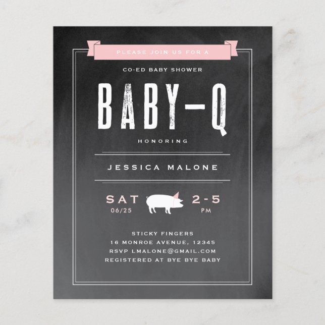 Lámina Invitación a Baby Shower de Budget Baby BBQ Pink C (Anverso)