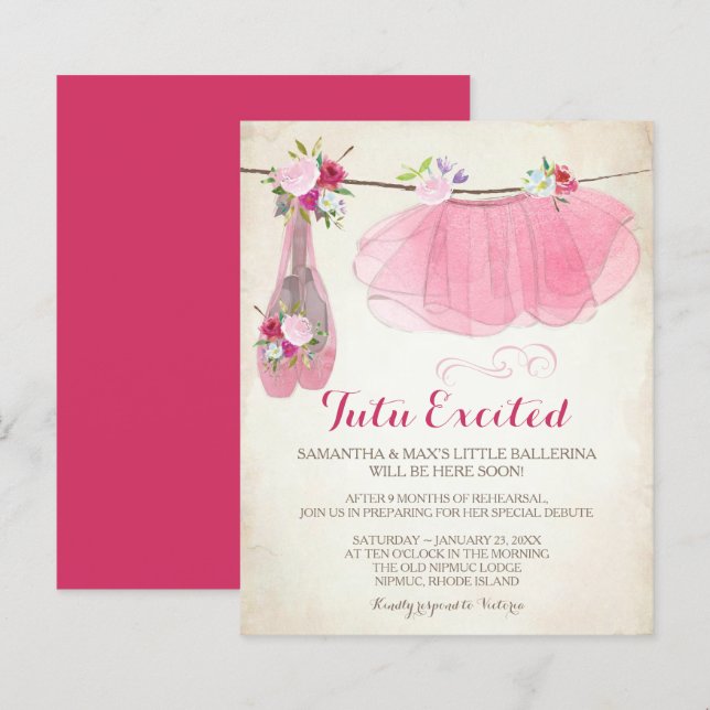 Lámina Invitación a Baby Shower de Budget Ballerina (Anverso / Reverso)