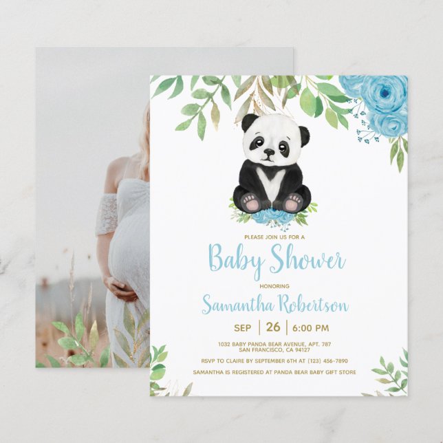 Lámina Invitación a Baby Shower de Budget Blue Boy Bear F (Anverso / Reverso)