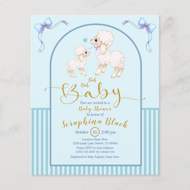 Lámina Invitación a Baby Shower de BUDGET Blue Boy Lamb (Anverso)