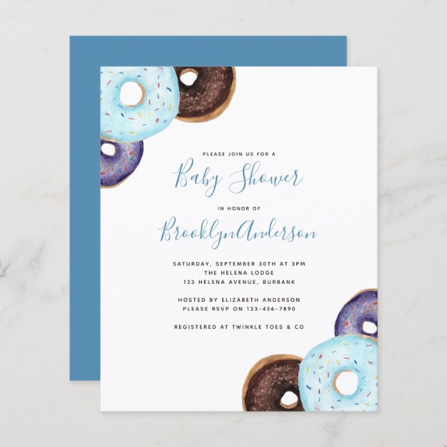 Lámina Invitación a Baby Shower de BUDGET Blue Doughnut (Anverso / Reverso)