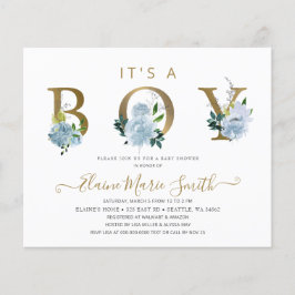 Lámina Invitación a Baby Shower de Budget Blue Floral Boy