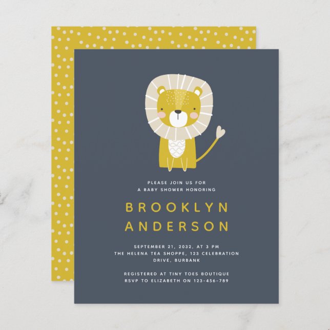 Lámina Invitación a Baby Shower de BUDGET Blue Lion Boy (Anverso / Reverso)