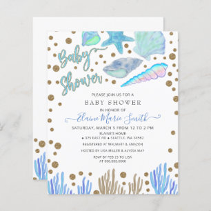 Lámina Invitación a Baby Shower de Budget Blue Seashells