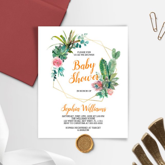 Lámina Invitación a Baby Shower de Budget Boho Cactus (Subido por el creador)