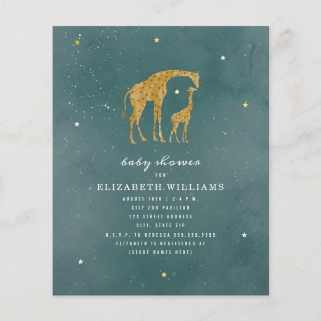 Lámina Invitación a Baby Shower de Budget Giraffe Stars (Anverso)