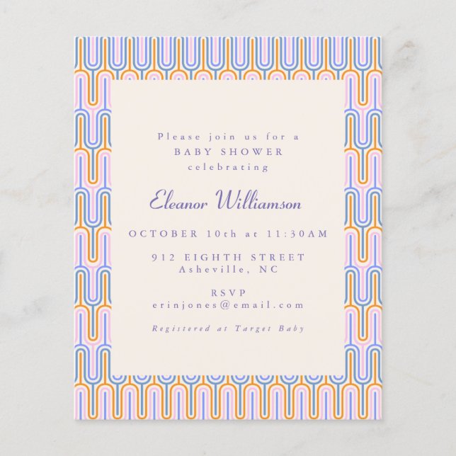 Lámina Invitación a Baby Shower de Budget Groovy Cute Per (Anverso)