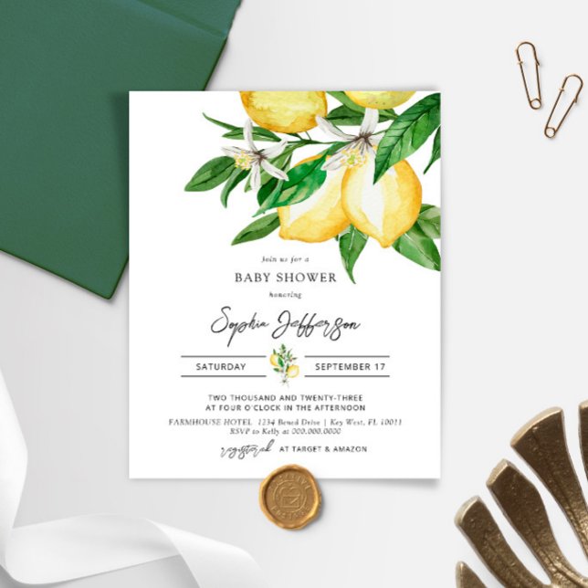 Lámina Invitación a Baby Shower de Budget Lemon Greenery (Subido por el creador)