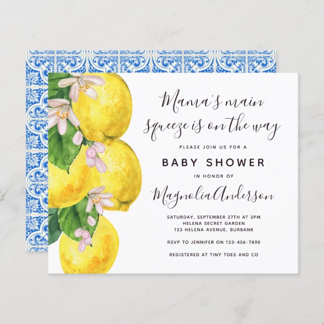 Lámina Invitación a Baby Shower de Budget Lemon Main Sque (Anverso / Reverso)