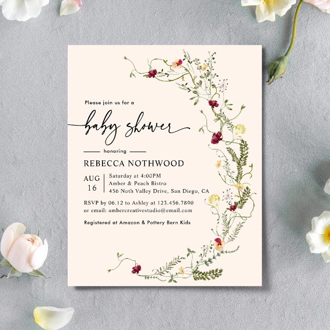Lámina Invitación a Baby Shower de Budget Modern Wildflow (Subido por el creador)