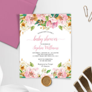 Lámina Invitación a Baby Shower de Budget Pink Rose & Gol