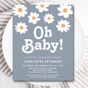 Lámina Invitación a Baby Shower de Budget Retro Daisy Blu