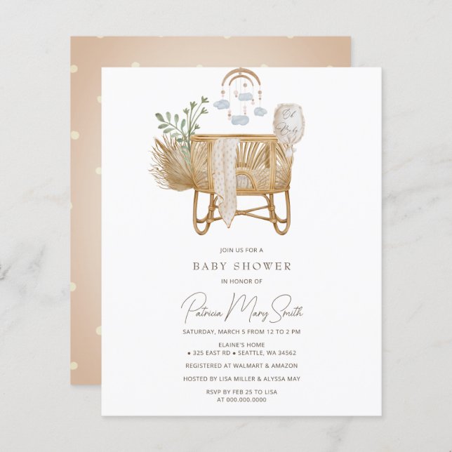 Lámina Invitación a Baby Shower de Budget Rustic Boho Bab (Anverso / Reverso)