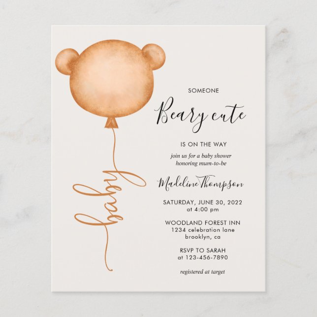 Lámina Invitación a Baby Shower de Budget Someone Beary C (Anverso)