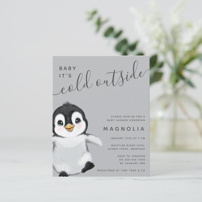 Lámina Invitación a Baby Shower de Budget Sweet Penguin (Anverso de pie)