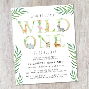 Lámina Invitación a Baby Shower de Budget Wild One Safari